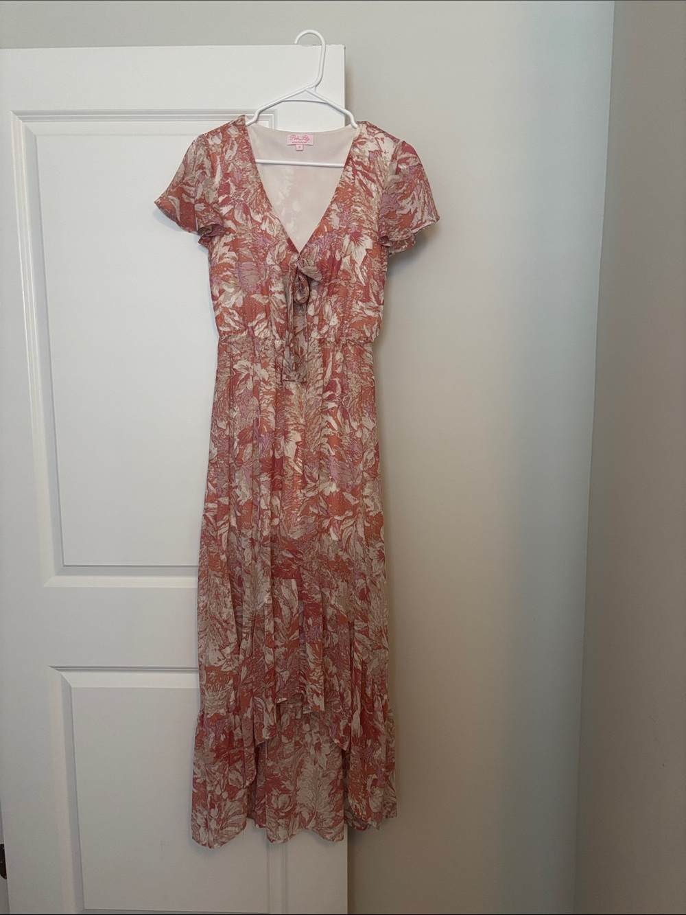Pink Lily Floral Tie-Front Maxi Dress